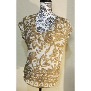 Tan & Brown Detailed Design Top w/ Mesh Back